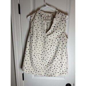 Mud Pie Women's Blouse Size M White Black Sleeveless V-Neck business casual